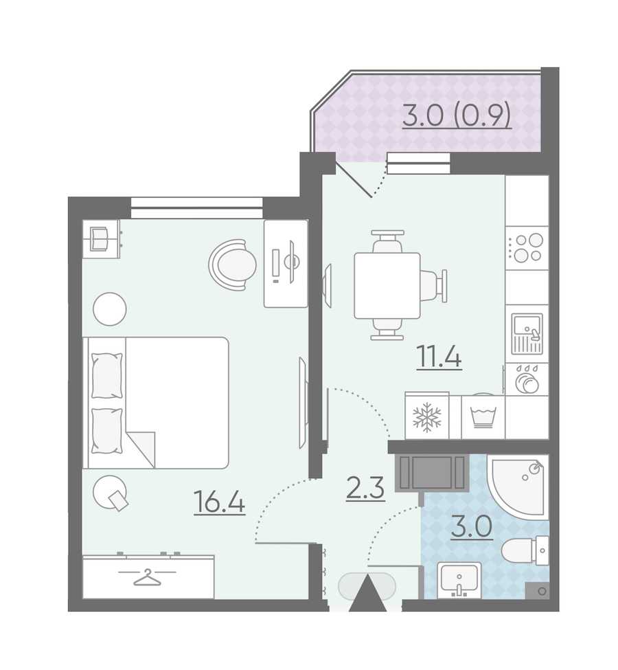 Однокомнатная квартира в : площадь 34 м2 , этаж: 11 – купить в Санкт-Петербурге